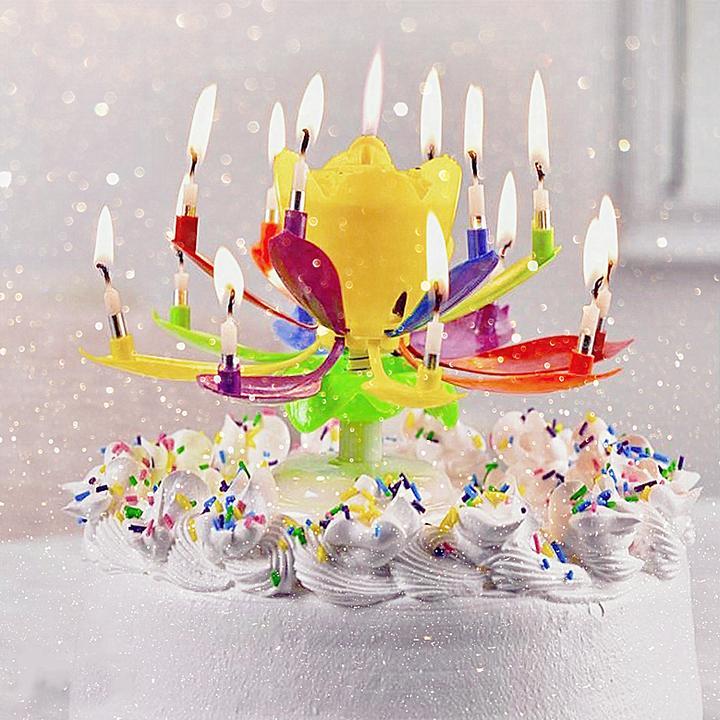 Multicolored Rotating Lotus Musical Birthday Candle