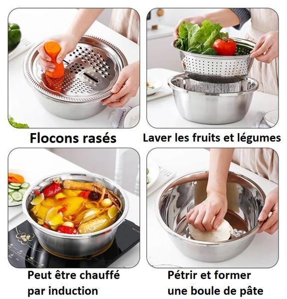 3-Piece Set - Bowl, Grater, Stainless Steel Colander