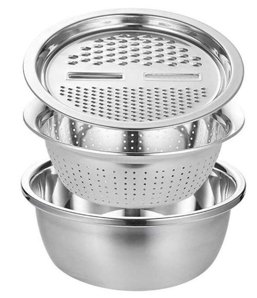 3-Piece Set - Bowl, Grater, Stainless Steel Colander
