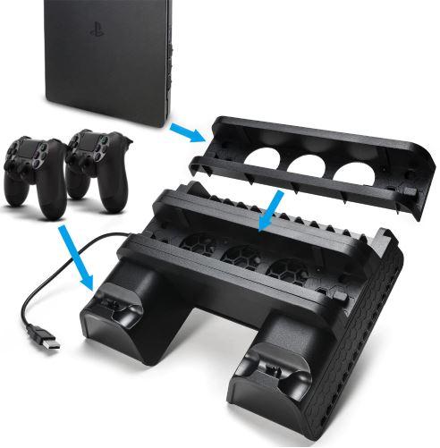PS4 stand with fan and integrated controller charger