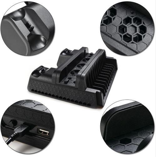 PS4 stand with fan and integrated controller charger