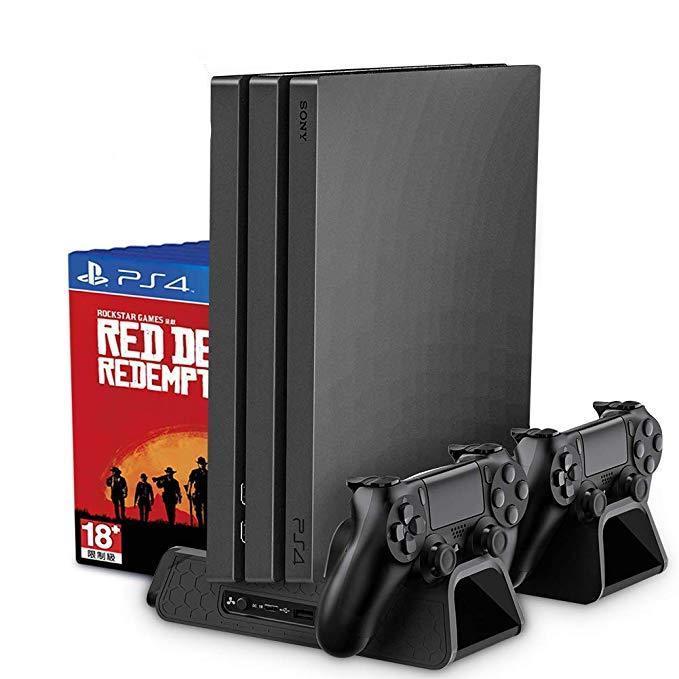 PS4 stand with fan and integrated controller charger